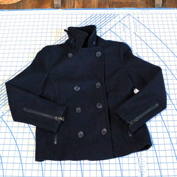 Banana Republic Factory Navy Blue Pea Coat, Petite Small - Picture 5 of 12